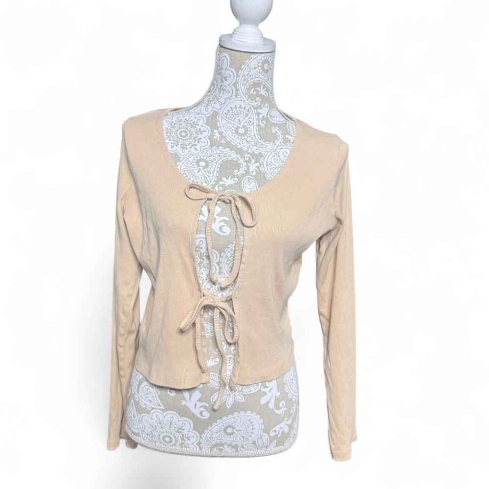 Urban Nation Tie Front Ribbed Tie Front Neutral Layering Cardigan Size Large